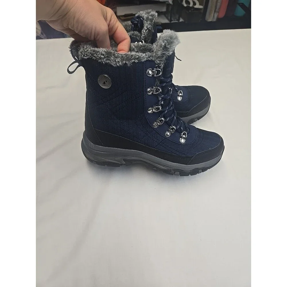 Skechers Women's Boots Size 6.5 Trego Winter Hiking Waterproof‎ Blue Black Fur